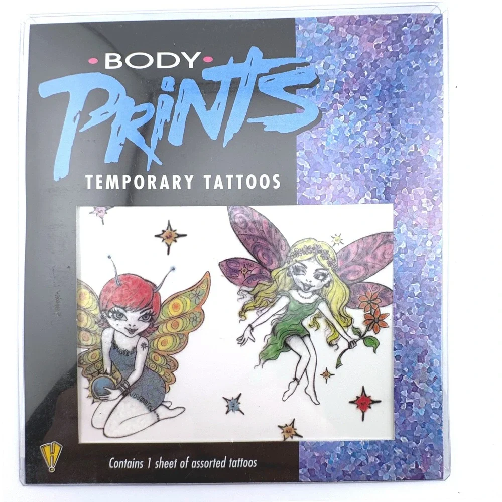Vintage 2001 Body Prints Temporary Tattoos 3 Pack Fairies Roses Smiley Y2K Retro